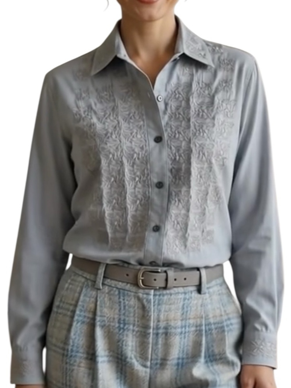 Banana Republic Shirt Embroidered Trim 100% Cotton Button-up Grey S